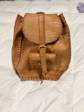 Artisan Vintage Handmade Tan Leather Drawstring Backpack - Stylish Everyday Bag